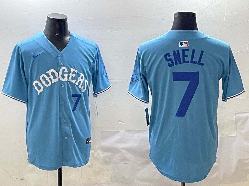 Men Los Angeles Dodgers 7 Snell Light Blue Joint Name 2025 Nike MLB Jersey style 23